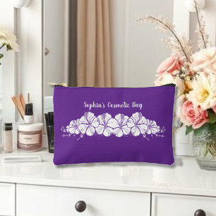 Pochette À Accessoires Hibiscus hawaïen Fleurs tropicales violettes