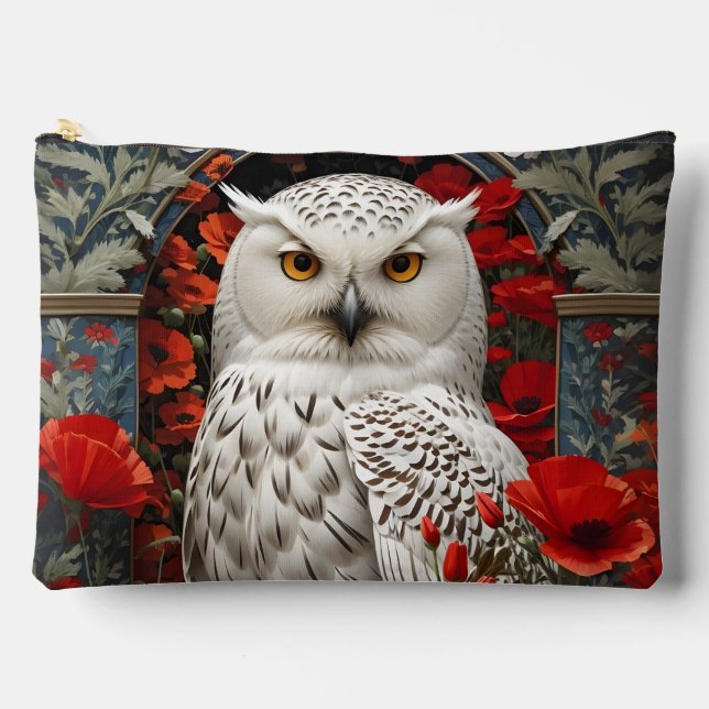 Pochette À Accessoires Hibou Blanc Fleurs de Pavot Rouge (Recto)