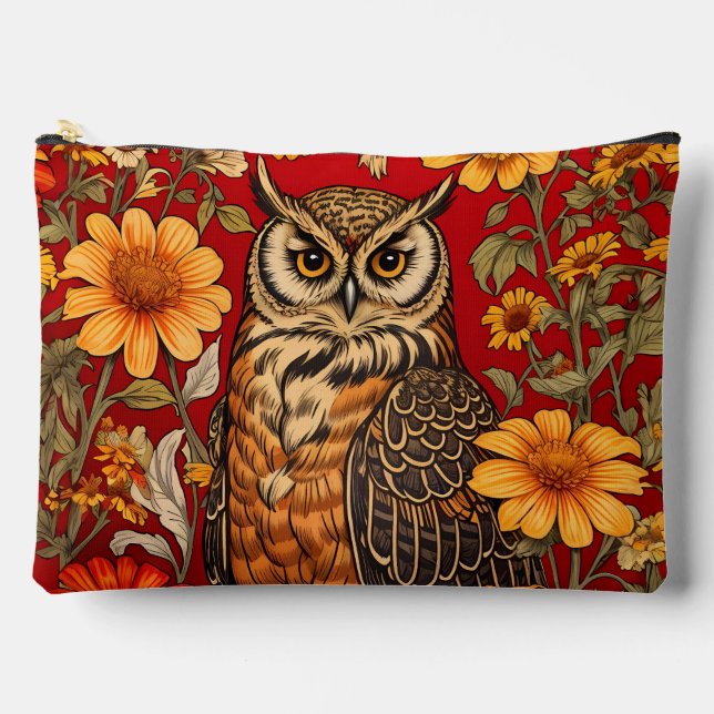 Pochette À Accessoires Hibou rayé et fleurs de Zinnia (Recto)