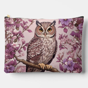 Pochette À Accessoires Hibou scops élégant Fleurs violettes
