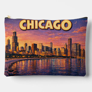 Pochette À Accessoires horizon de Chicago et lac Michigan au crépuscule
