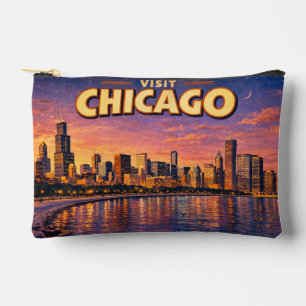 Pochette À Accessoires Horizon de Chicago et lac Michigan au crépuscule