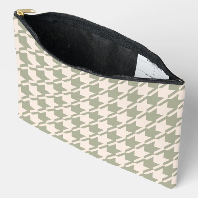 Pochette À Accessoires Houndstooth 2Way Green+Cream Big Motif (Ouvrir)