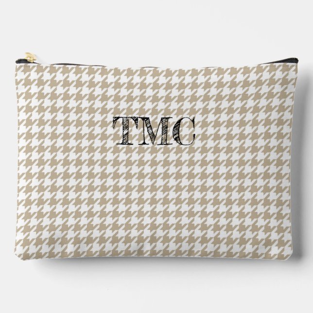 Pochette À Accessoires Houndstooth Beige White INITIALS Preppy Chic (Recto)