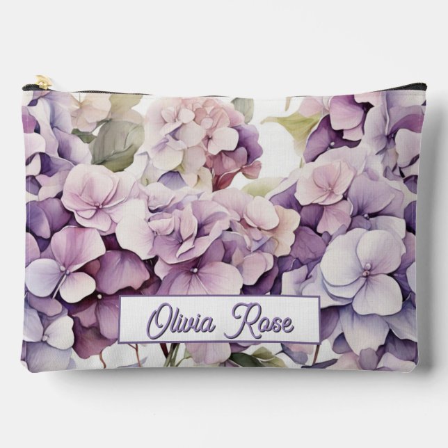 Pochette À Accessoires Hydrangeas aquarelle rose violet élégant  (Recto)
