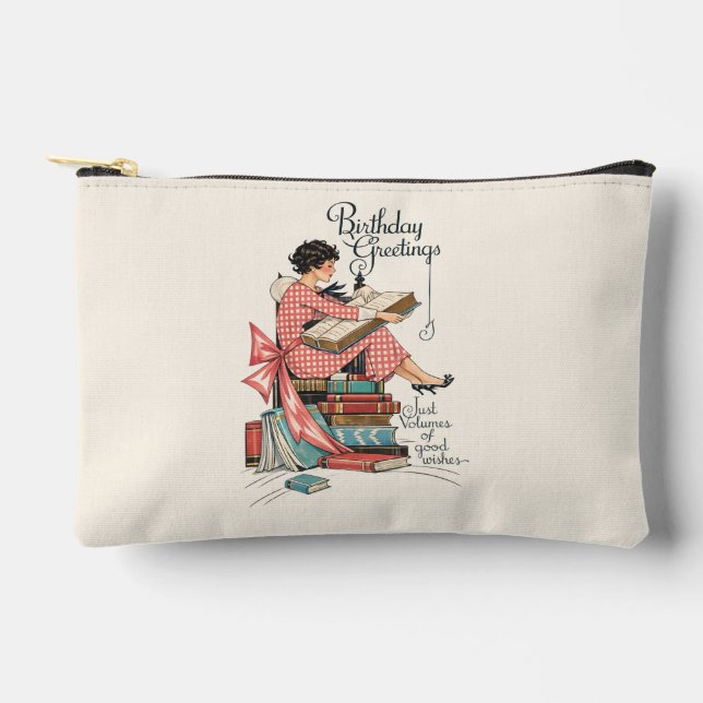 Pochette À Accessoires Illustration d'anniversaire pour amateur de livres (Recto)
