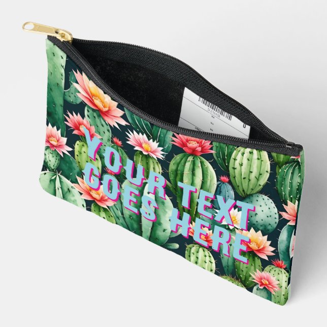 Pochette À Accessoires illustration de cactus votre texte ici personnalis (Ouvrir)