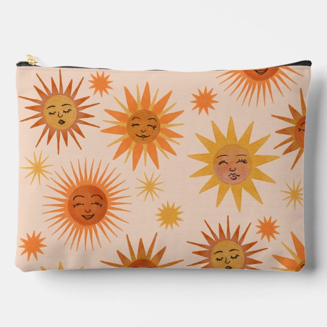 Pochette À Accessoires Illustration de l'aquarelle orange Sun Face (Recto)
