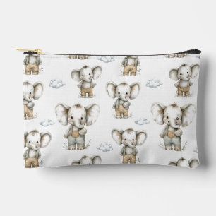Pochette À Accessoires Illustration d'éléphants bébé garçon en aquarelle 