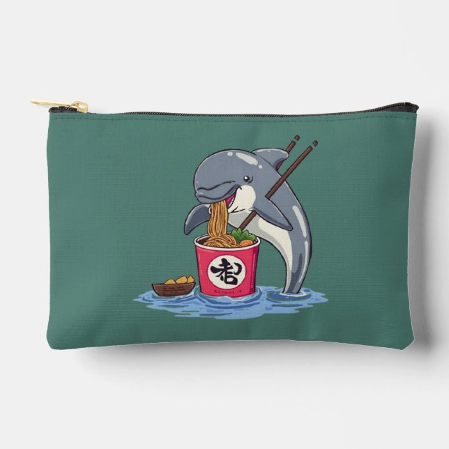 Pochette À Accessoires Illustration d'un dauphin mangeant des ramen (Recto)