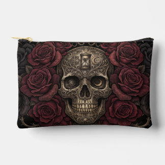 Pochette À Accessoires Illustration gothique de crâne complexe et de rose