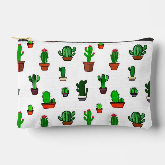 Pochette À Accessoires Illustrations de cactus mignons sur fond blanc (Recto)