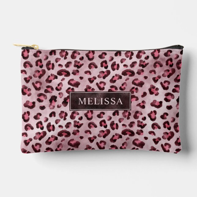 Pochette À Accessoires Impression d'animal léopard rose avec fausse feuil (Recto)