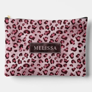 Pochette À Accessoires Impression d'animal léopard rose avec faux feuille