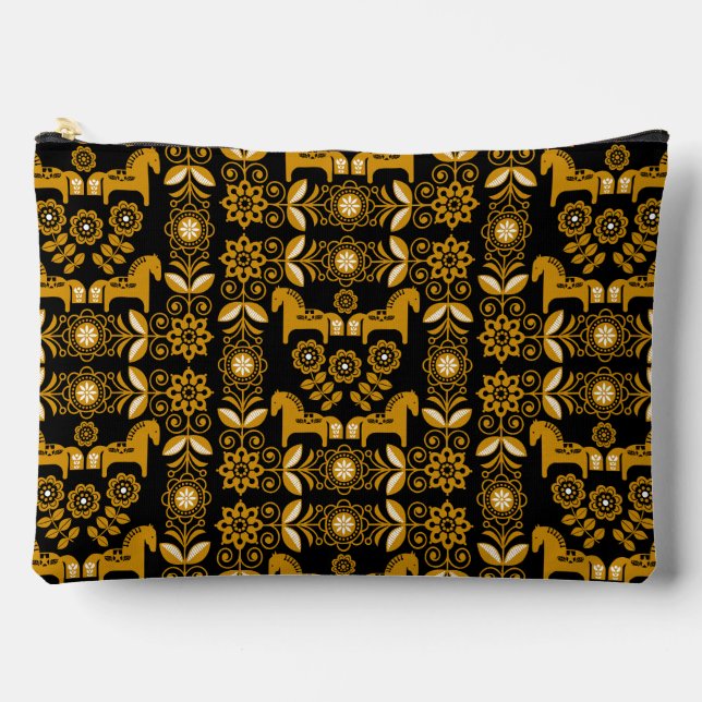 Pochette À Accessoires Impression de cheval suédois Dala moutarde (Recto)