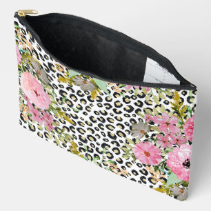 Pochette À Accessoires Impression élégante de léopard et motif floral