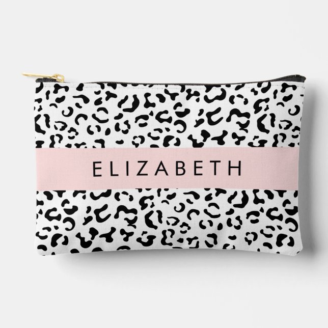 Pochette À Accessoires Impression léopard, Taches, Noir et Blanc, Votre N (Recto)