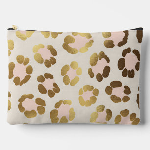 Pochette À Accessoires Imprimé chic léopard doré et rose pastel Animal