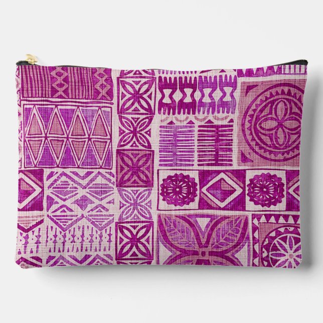 Pochette À Accessoires imprimé hawaïen tapa fuchsia (Recto)
