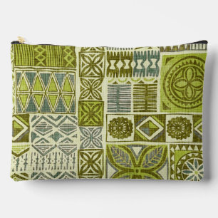 Pochette À Accessoires imprimé hawaïen tapa vert