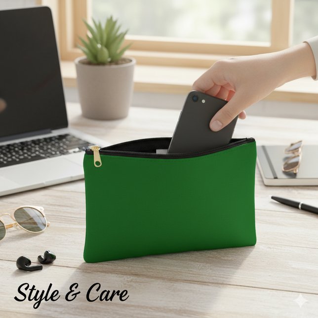 Pochette À Accessoires Imprimé Vert Profond Couper Coudre Petit Accessoir (Deep Green Print Cut Sew Small Accessory Pouch)