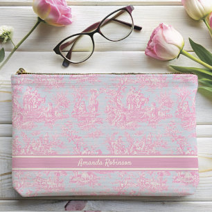 Pochette À Accessoires imprimé vintage bleu rose de jouy