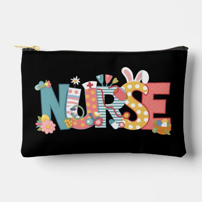 Pochette À Accessoires Infirmière de Pâques Stéthoscope Lapin Œufs (Recto)