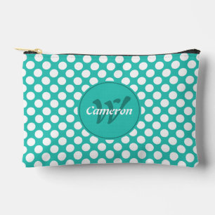 Pochette À Accessoires Initiales de nom classiques Turquoise Blanc Points