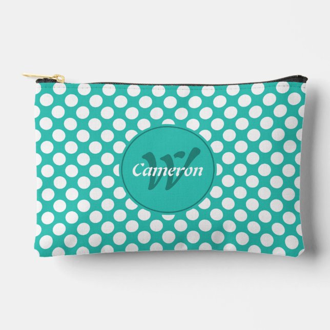 Pochette À Accessoires Initiales de nom classiques Turquoise Blanc Points (Recto)
