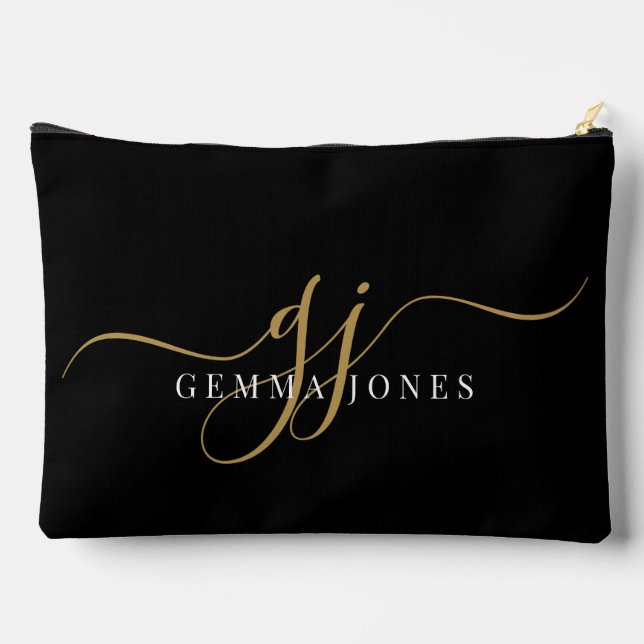 Pochette À Accessoires Initiales du Monogramme moderne Gold Script (Verso)