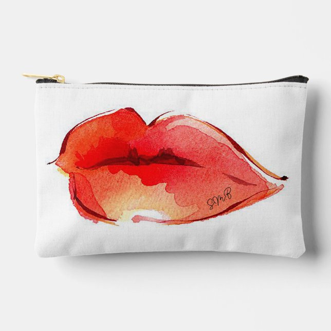 Pochette À Accessoires Initiales personnalisées Lèvres rouges (Recto)