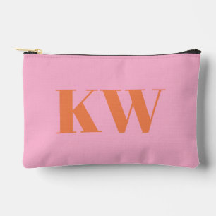 Pochette À Accessoires Initiales personnalisées rose orange moderne en mo