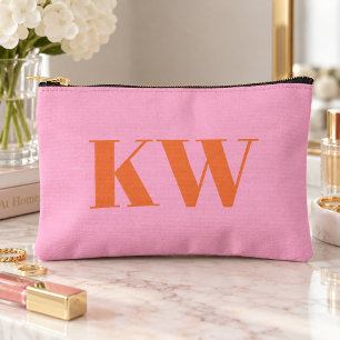 Pochette À Accessoires Initiales personnalisées rose orange moderne en mo