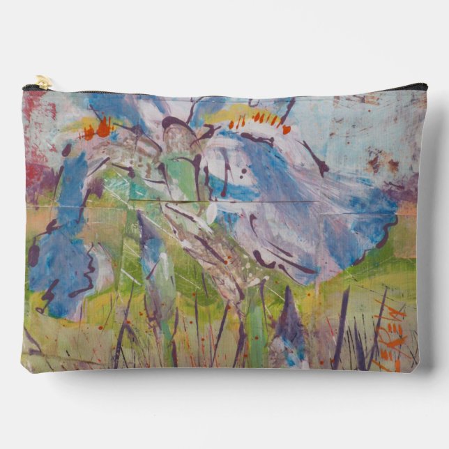 Pochette À Accessoires Iris sur peinture de collage / Artiste Larry Lerew (Recto)