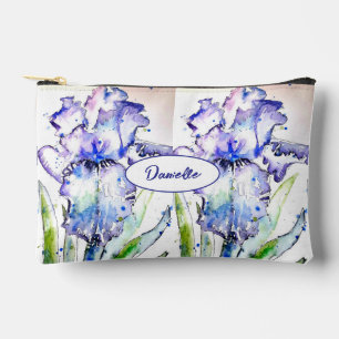 Pochette À Accessoires Iris violets irisés motif fleur aquarelle filles