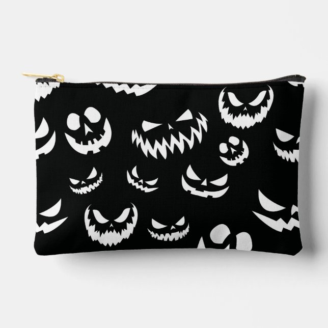 Pochette À Accessoires Jack-o'-lantern face Citrouille noir et blanc (Recto)