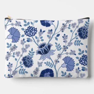 Pochette À Accessoires Jacobean Floral Lg Motif Bleu sur Blanc