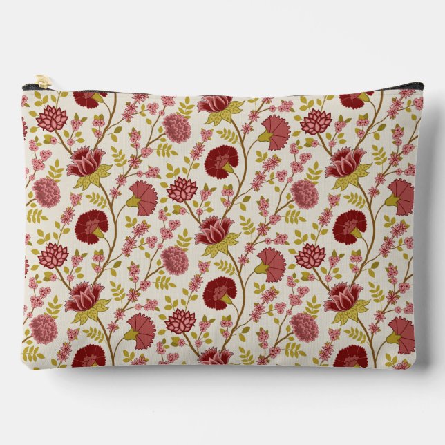 Pochette À Accessoires Jacobean Floral Pattern Rouge Rose Gold Crème (Recto)