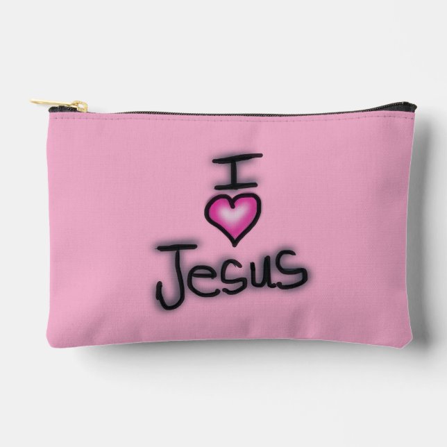 Pochette À Accessoires J'aime Jésus rose et noir (Recto)