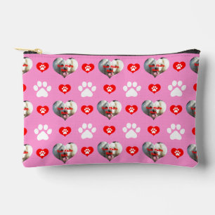 Pochette À Accessoires J'aime mon chien Motif photo personnalisé rose