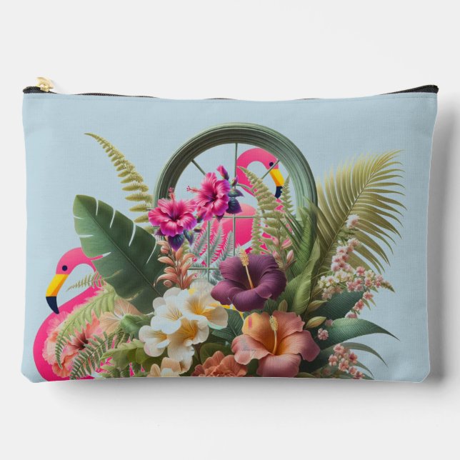 Pochette À Accessoires Jardin de flamants roses tropicaux coquets (Recto)