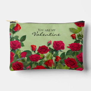 Pochette À Accessoires Jardin de roses rouges Saint-Valentin floral texte