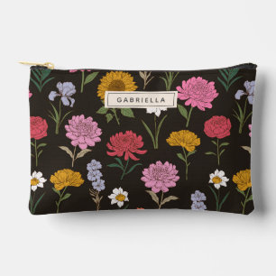 Pochette À Accessoires Jardin d'été Black Floral Bridesmaid Personnalisé