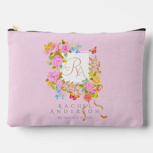 Pochette À Accessoires Jardin fleuri romantique Monogramme Rose