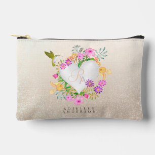 Pochette À Accessoires Jardin Floral Monogramme Coeur Beige