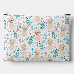 Pochette À Accessoires Jardin minimaliste de chats et de papillons pastel