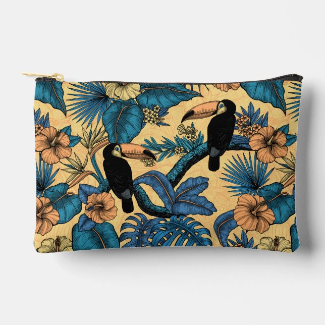 Pochette À Accessoires Jardin toucan en jaune et bleu (Recto)
