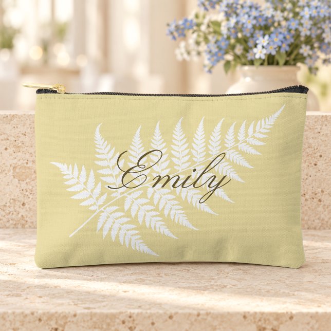 Pochette À Accessoires Jaune Beurre Blanc Fougère Nom de Script Petit (Créateur téléchargé)