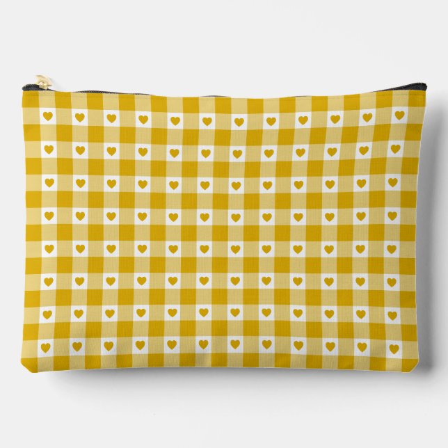 Pochette À Accessoires Jaune Moutarde Plaid Gingham Rétro Couleur à Motif (Recto)