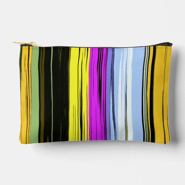 Pochette À Accessoires Jaune Vert Bleu Violet Noir Rayures Verticales (Recto)